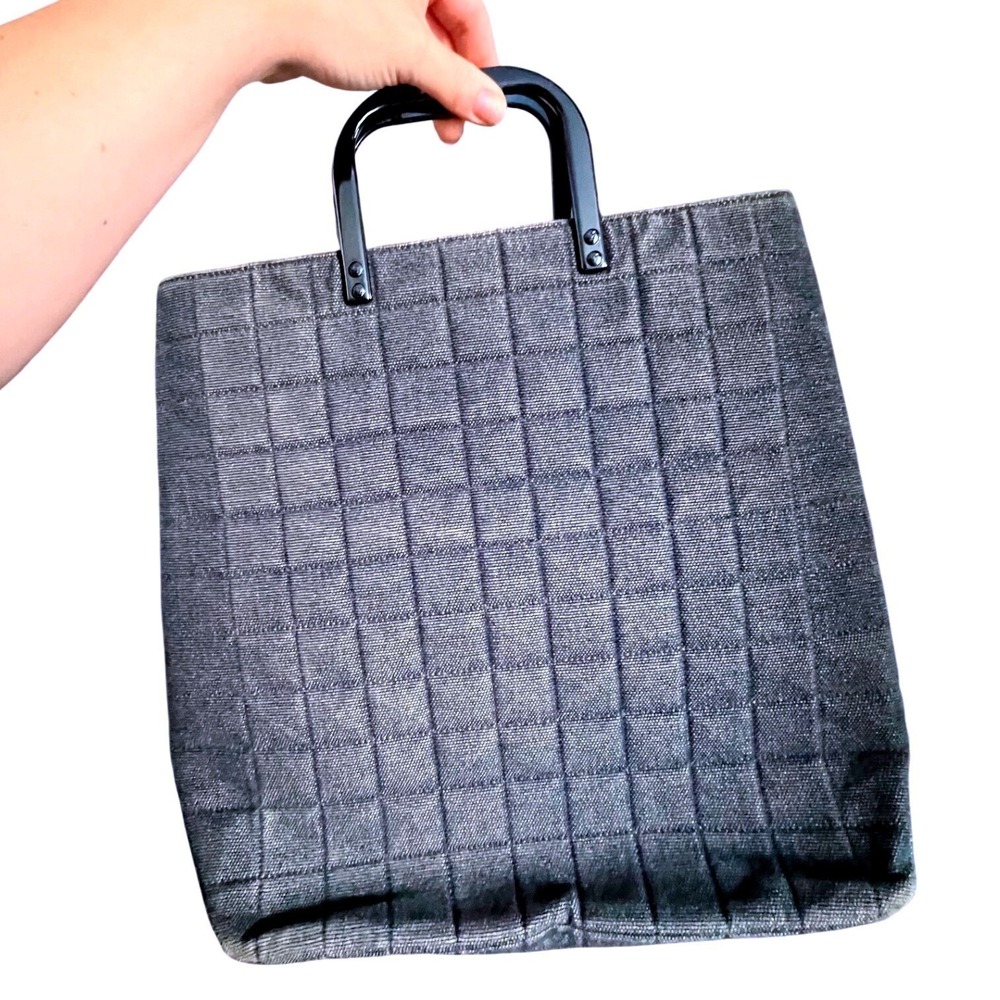 CHANEL Chocolate Bar Hand Ladies Hand‎ Bag 6th Series Denim Blue Vintage
